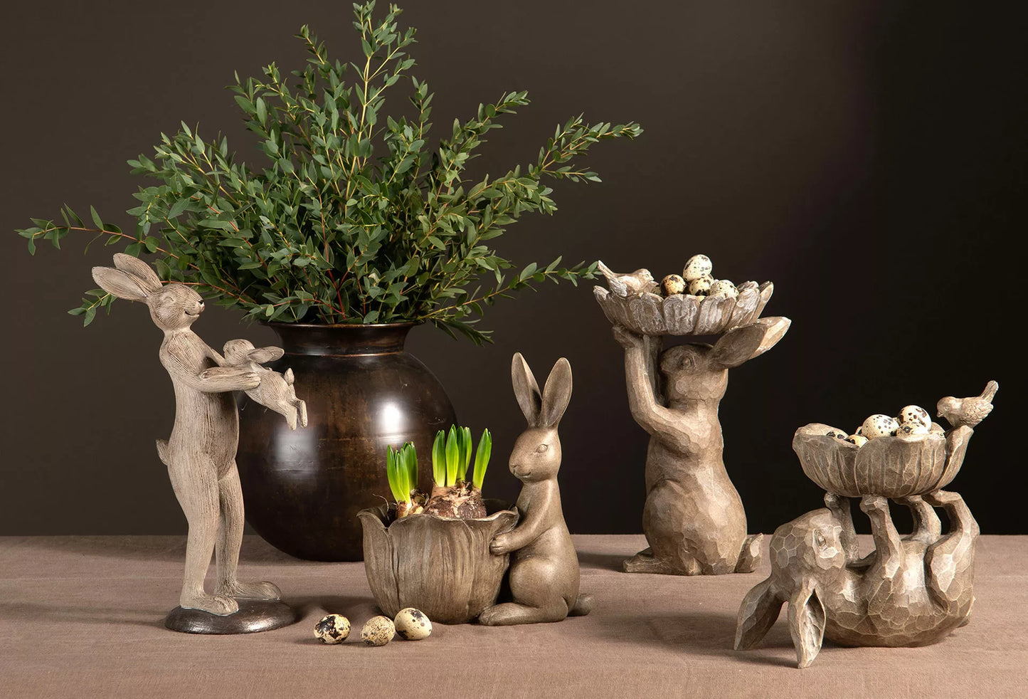Påskepynt Hare Stående med Skål 19,5x18x32cm