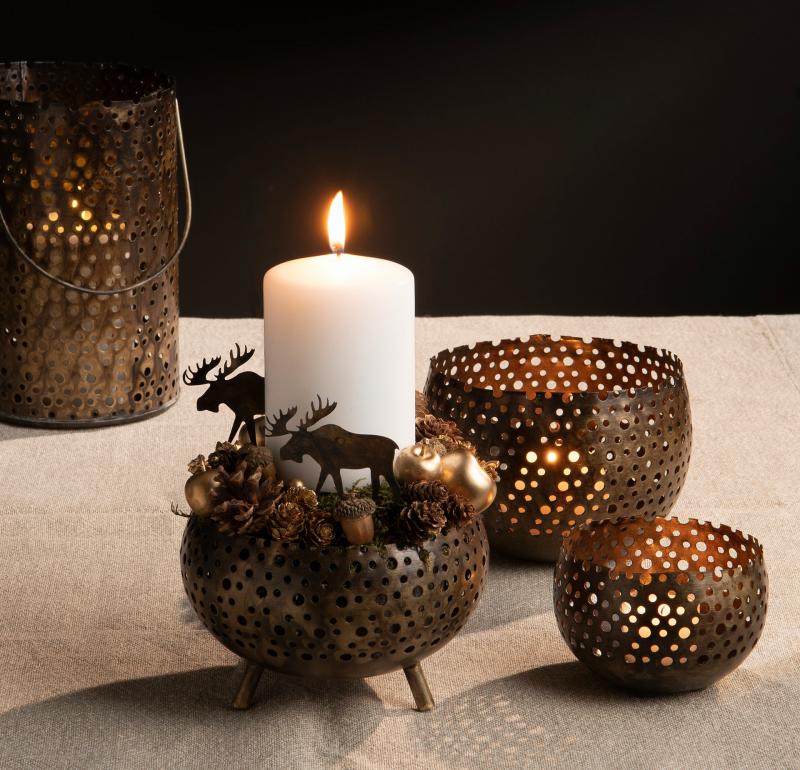 Lyslykt Twinkle Fot Antikk Brun Ø20x11cm 2-pack