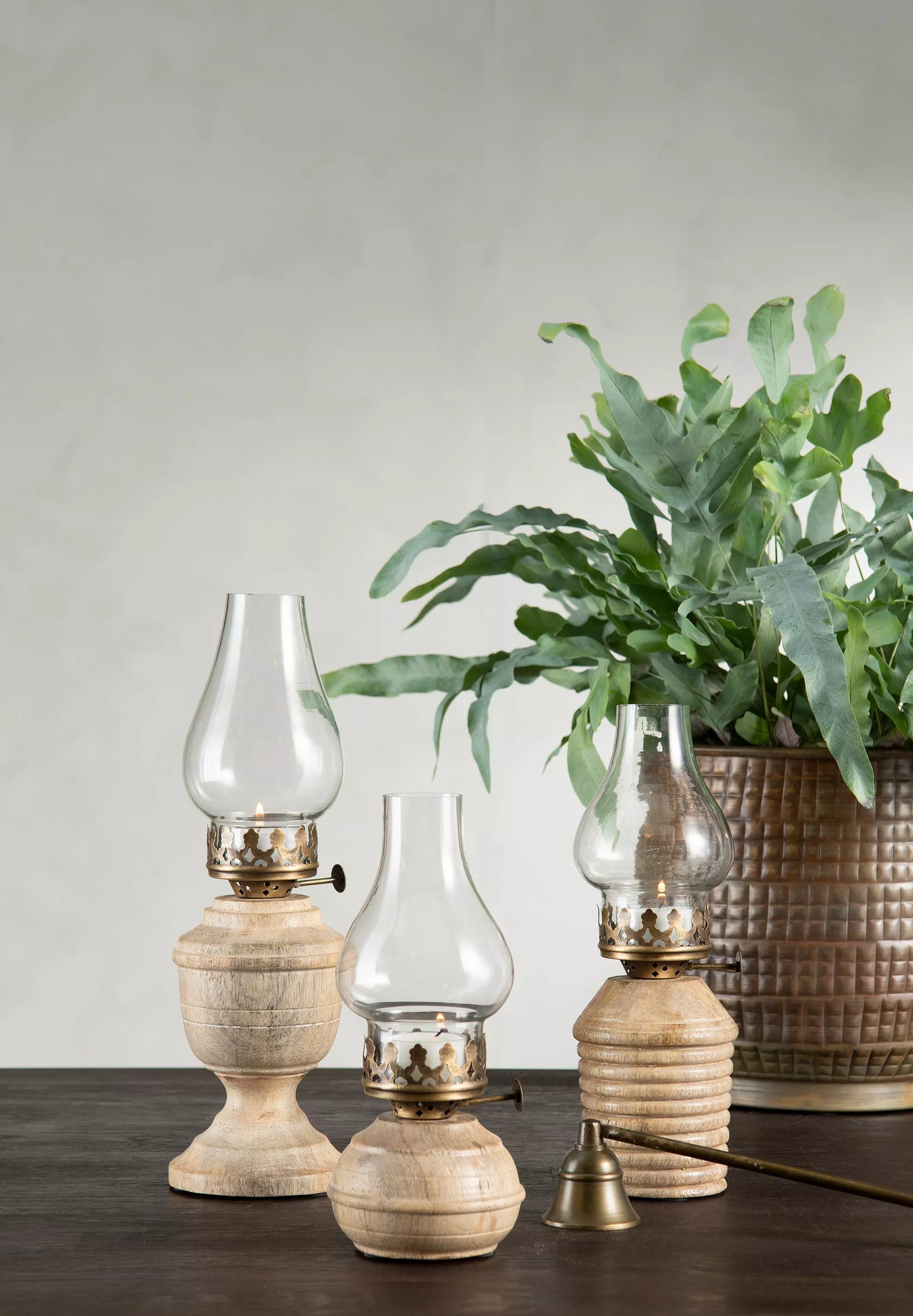 Lyslykt for Telys Lea Tre Antikk Messing