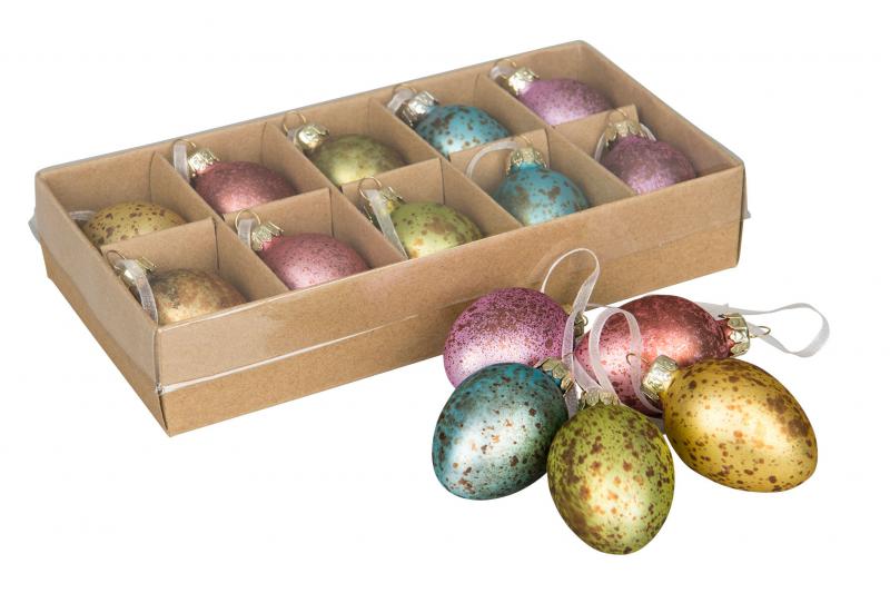Påskepynt Egg Glass Fargeblanding 3x4cm 10stk