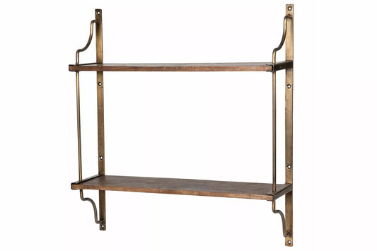 Vegghylle DIV. antikk messing/tre 56x14,5x60,5cm
