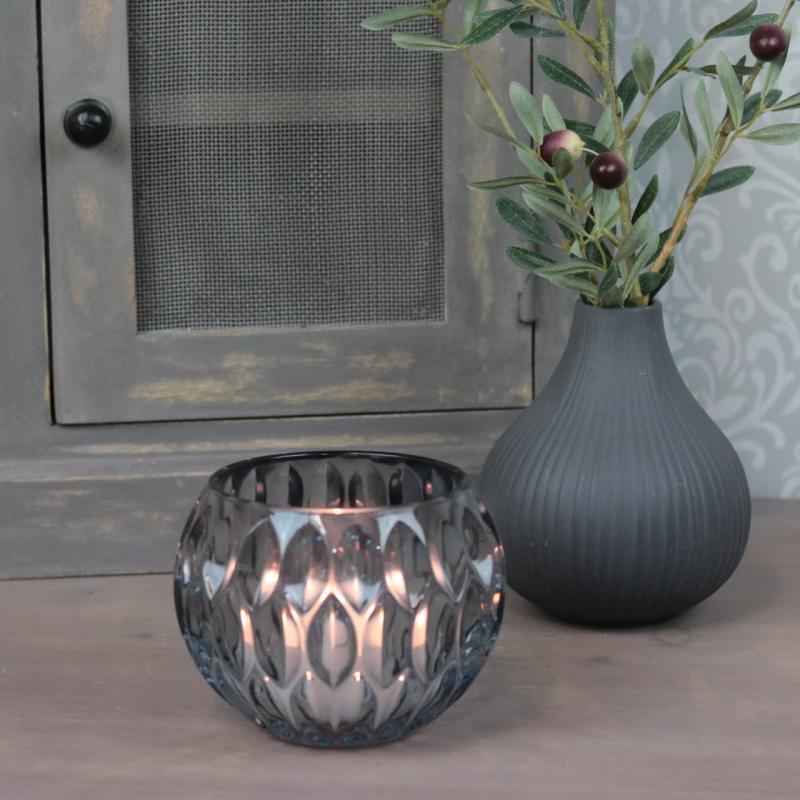 Lyslykt Glass Blågrå 12x10cm