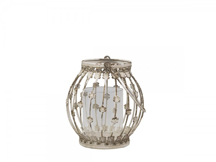 Lyslykt blomsterdekorasjon H16 / Ø14 cm antikk krem 1 stk