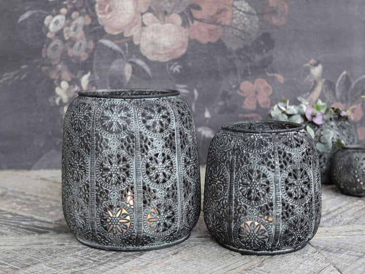 Lyslykt mønster H12,5/Ø12 cm antique zink 1 st