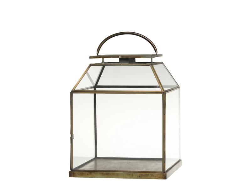 Lyslykt glass metall antikk messing H46,5/L32/B32 cm