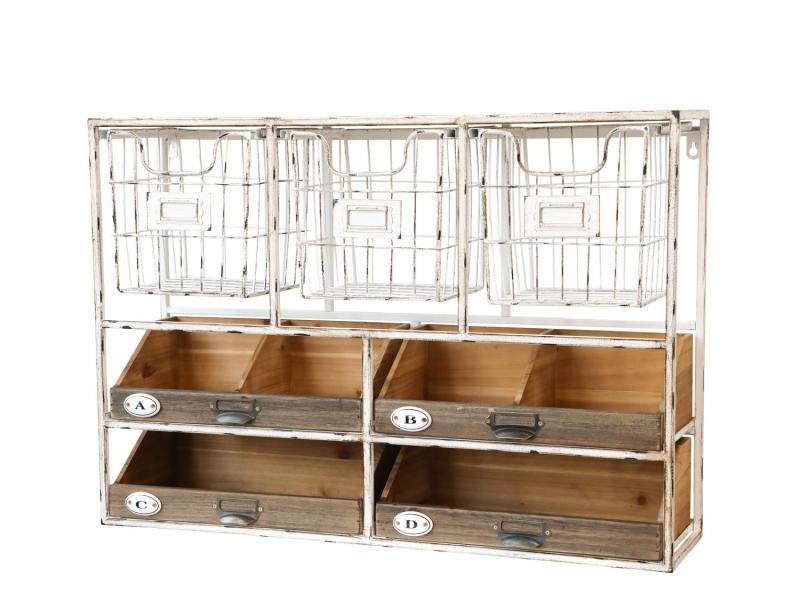 Vegghylle skuffer H50,5/L71,5/B18 cm antikk krem