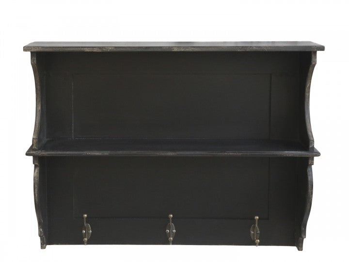 Vegghylle 3 kroker H53 / L69.5 / B17,5 cm antikk svart
