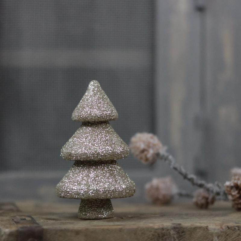 Innendørs julepynt Juletre glitter 9,5 cm champagne