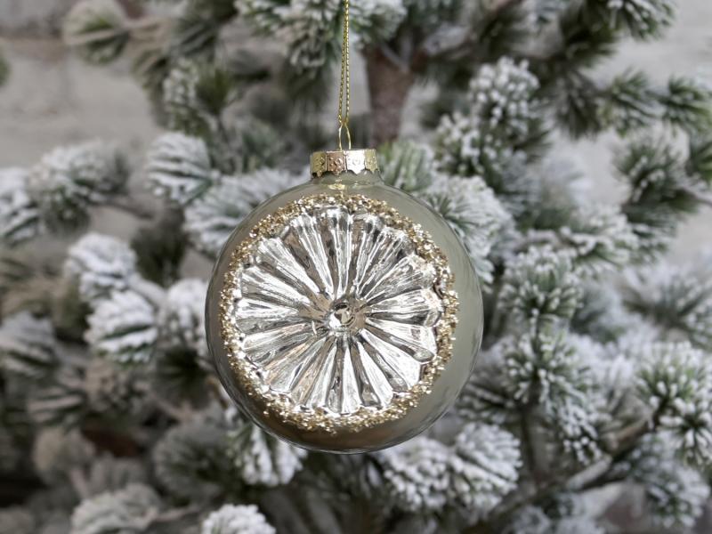 Juletrepynt Julekule glitter Glass Ø8 cm antikk støvete grønn 4-pack