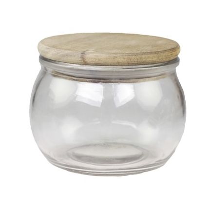 Dekorativ Flaske Krukke Oppbevaringsglass trelokk H8.6 / Ø11 cm klart SALG