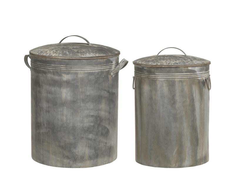 Dekorativ Kanne Bøtte med lokk 2-pakk antikk sink H49/D36 cm