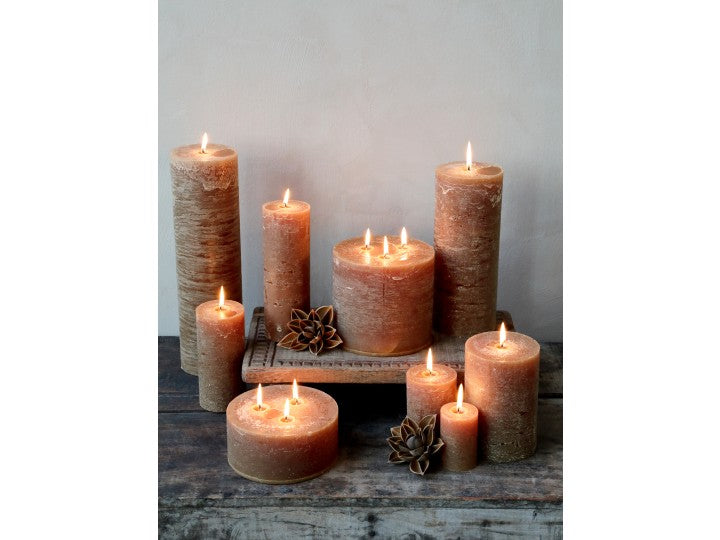 Lys Macon rustikk Kubbelys valnøtt 90h H15 / Ø10 cm