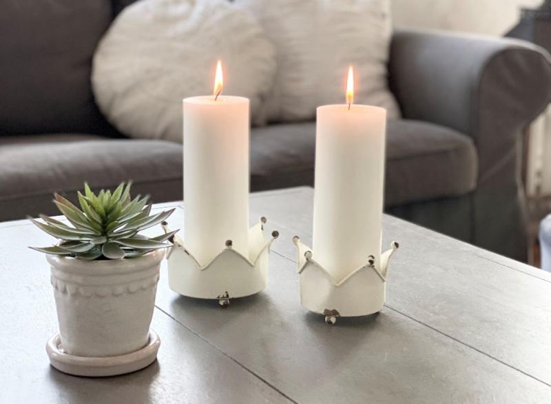 Lysestake Telys Krone Jern H7 / Ø13 cm antikk krem ??2-pack