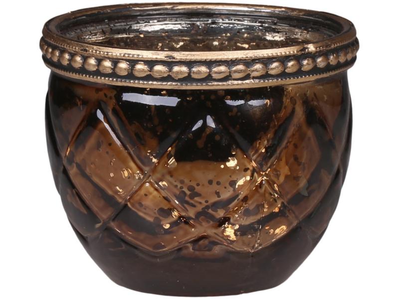 Lysestake Telysholder perlekant Glass H5 / Ø6 cm antikk mocca