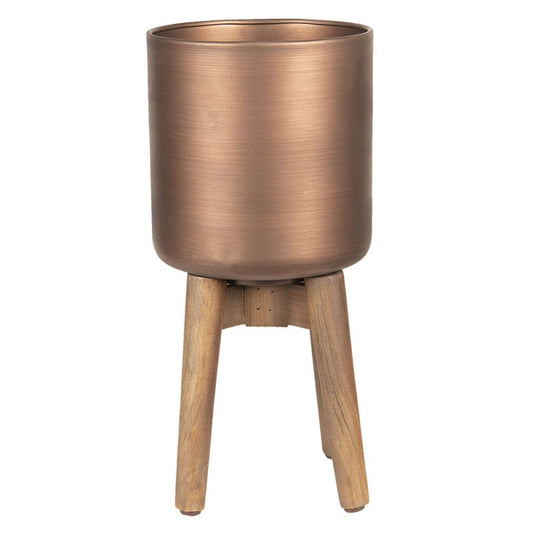 Blomställning Växthållare Ø 19x40 Cm Brunt Metall Trä Rund