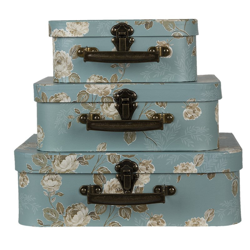 Dekorativa Resväska Förvaringslåda Grön 3-pack 30x21x9/25x18x9/20x16x8