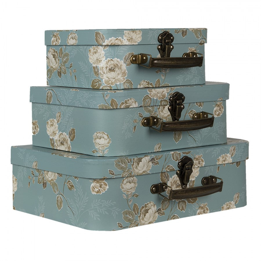 Dekorativa Resväska Förvaringslåda Grön 3-pack 30x21x9/25x18x9/20x16x8
