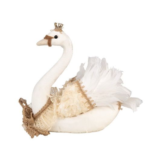 Dekorasjon Fugl svane 28x14x28 cm Hvit tekstil på