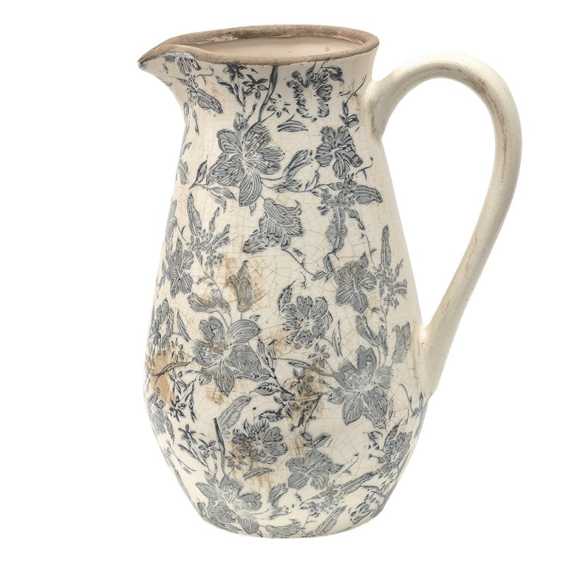 Dekorativ Kanna 24x17x30 cm Grå beige Keramik blommor