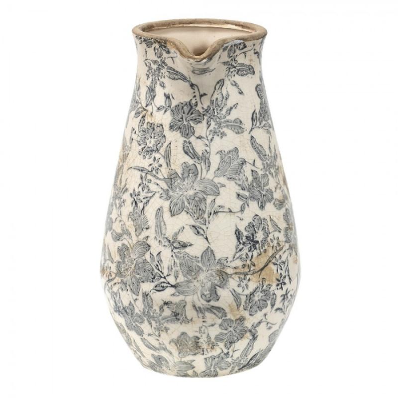Dekorativ Kanna 24x17x30 cm Grå beige Keramik blommor