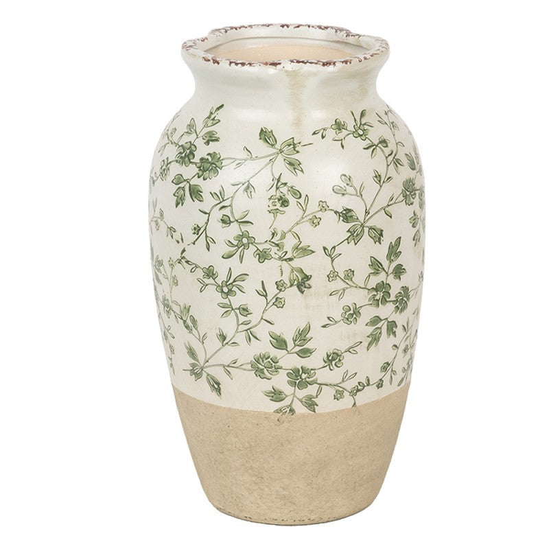 Dekorativ Vas Ø 16x27 cm Beige Gröna Keramik blommor