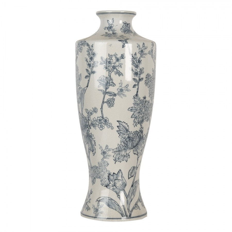 Dekorativ Vase Ø 16x42 cm Hvit Blå