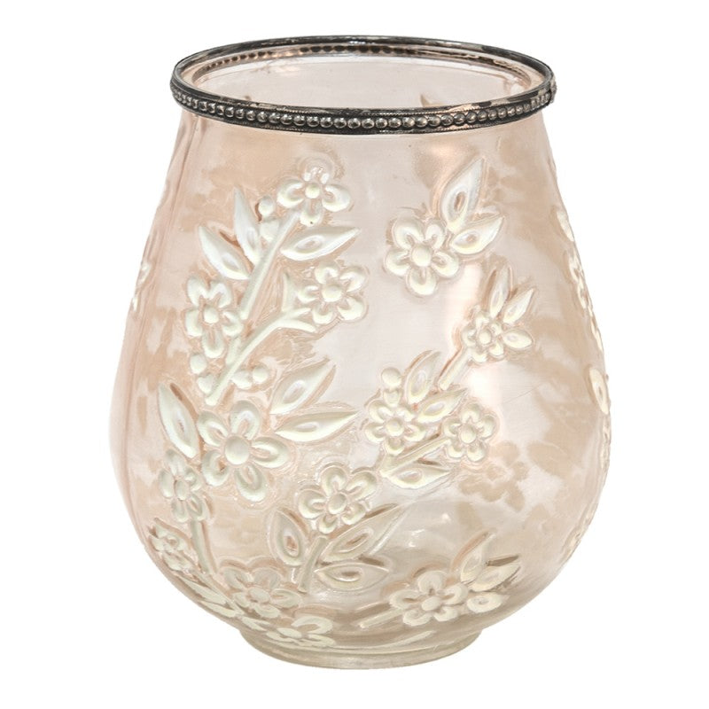 Ljusstake Värmeljushållare Brun Vit Glas Metall Blommor Ø 15x18 Cm