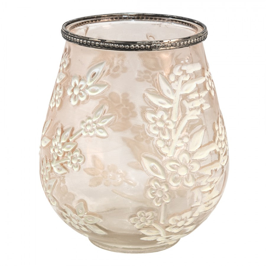 Ljusstake Värmeljushållare Brun Vit Glas Metall Blommor Ø 15x18 Cm