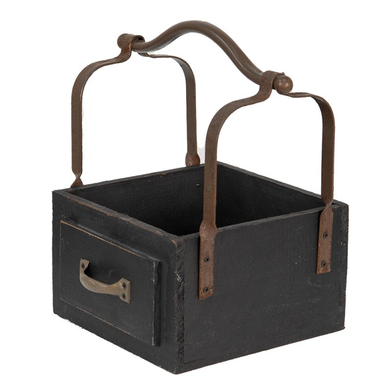 Dekorativ korg Förvaringskorg 24x19x28 cm svart, brun trä/metall