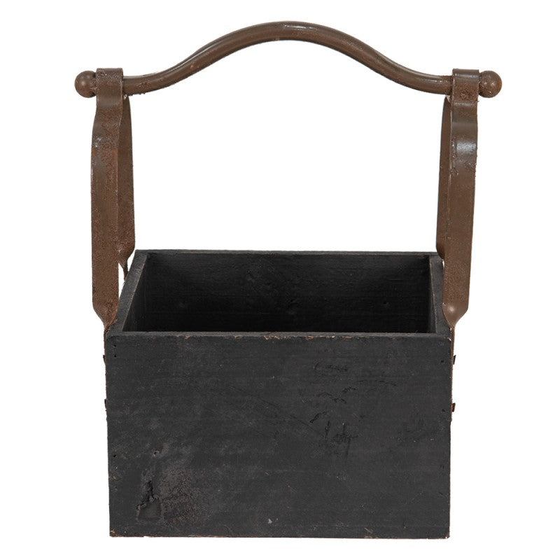 Dekorativ korg Förvaringskorg 24x19x28 cm svart, brun trä/metall