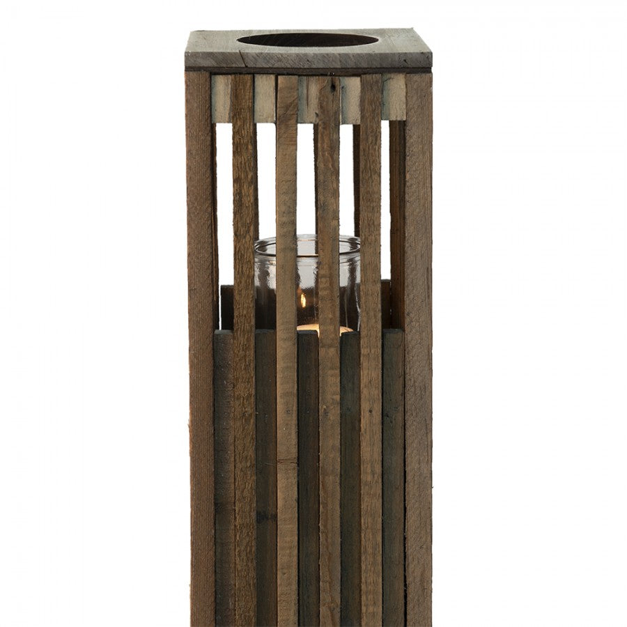 Ljuslykta 14x14x54 Cm Brun Trä