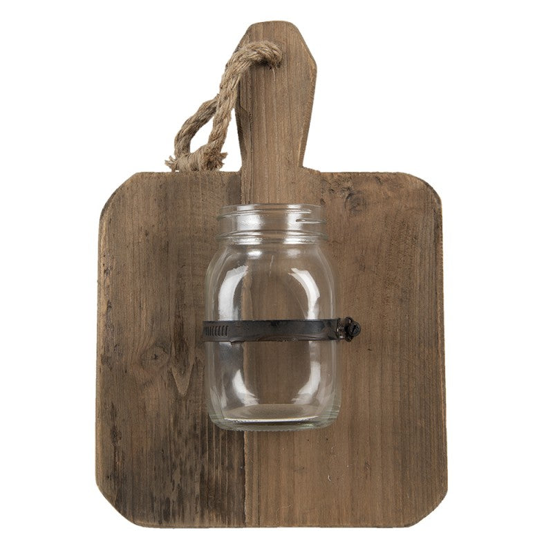 Dekorativ Vas Vägg 23x13x33 Cm Brun Trä Glas Växthällare