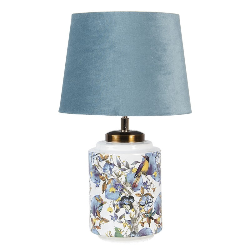 Bordslampa Ø 25x41 Cm Blå Vit Polyresin Fågel Rund Skrivbordslampa