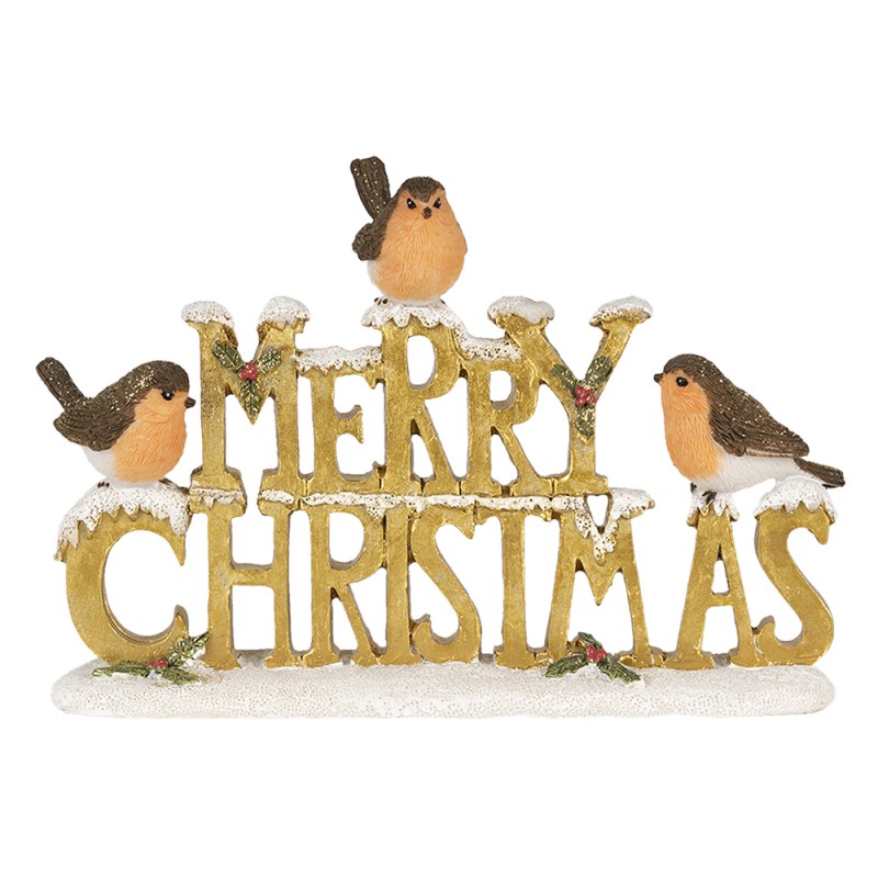 Juldekoration Inomhus Fågel 13 Cm Guldfärgad Vit Polyresin MERY CRISTMAS