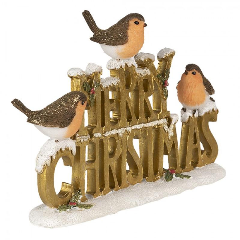 Juldekoration Inomhus Fågel 13 Cm Guldfärgad Vit Polyresin MERY CRISTMAS