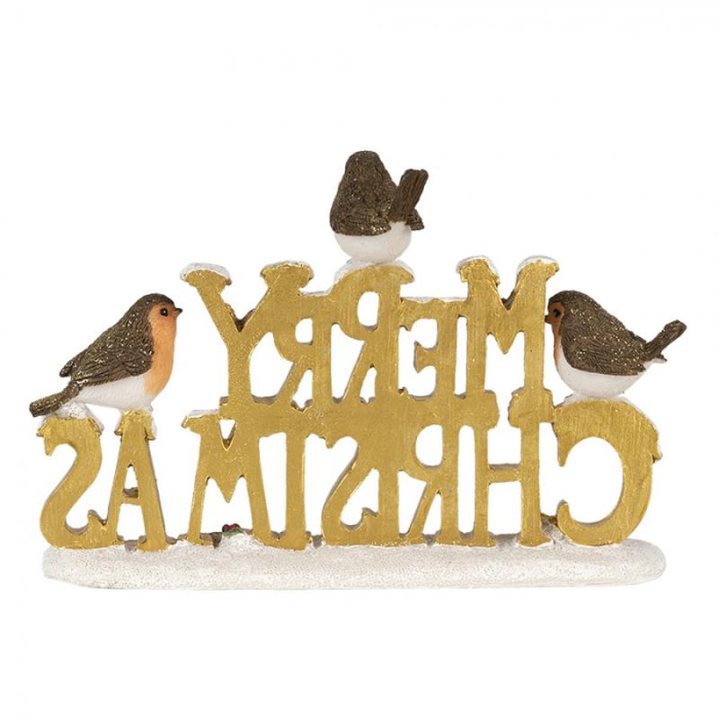 Juldekoration Inomhus Fågel 13 Cm Guldfärgad Vit Polyresin MERY CRISTMAS