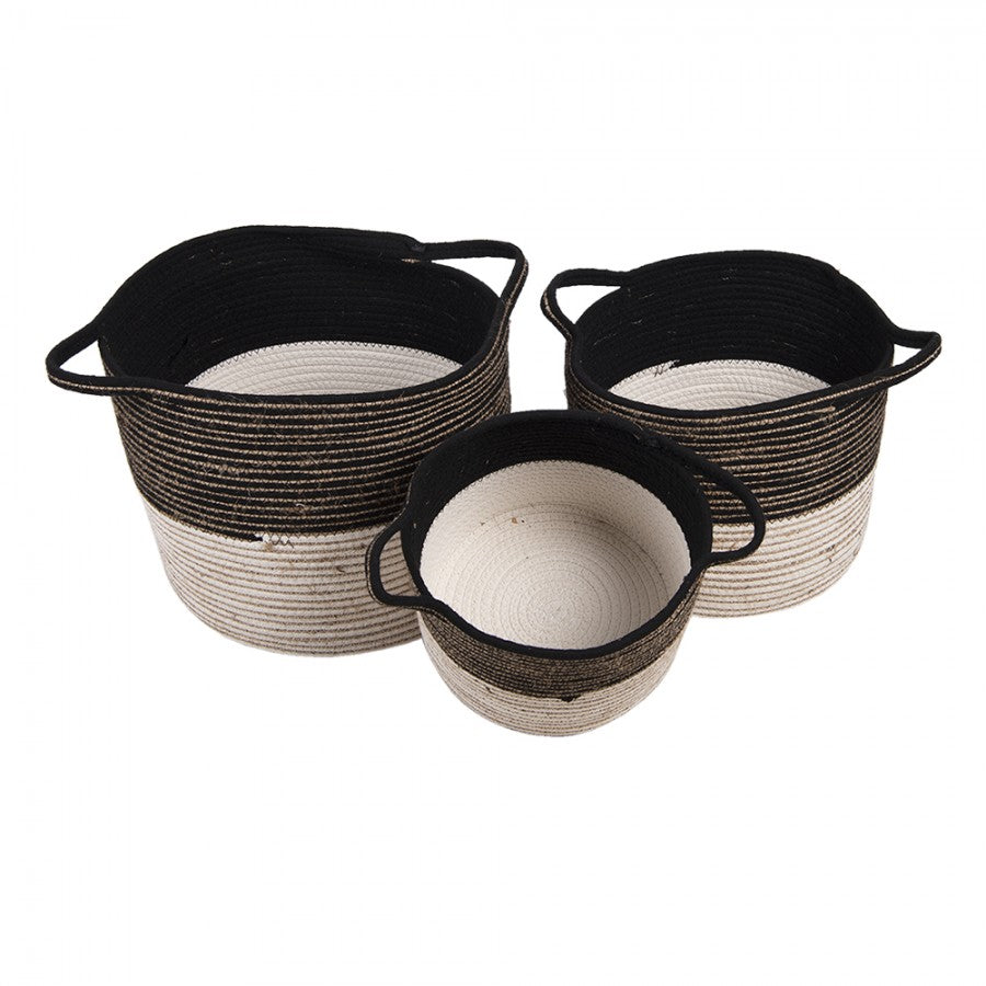 Dekorativt kurv sett med 3 sorte Ø 52x31 / Ø 46x27 / Ø 37x23 cm