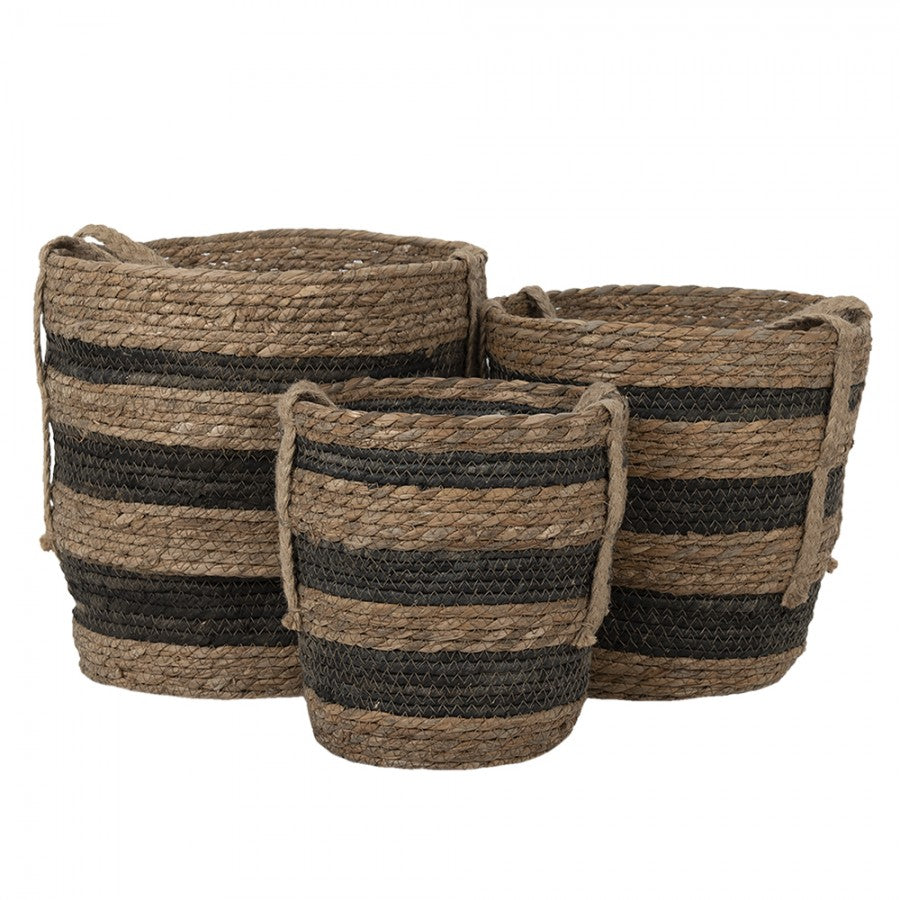 Dekorativt kurv sett med 3 stk Brun Ø 33x33 / Ø 28x30 / Ø 24x26 cm