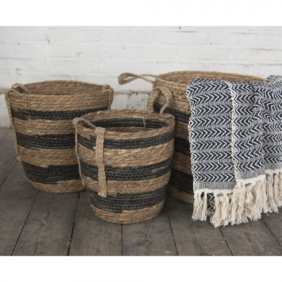Dekorativt kurv sett med 3 stk Brun Ø 33x33 / Ø 28x30 / Ø 24x26 cm