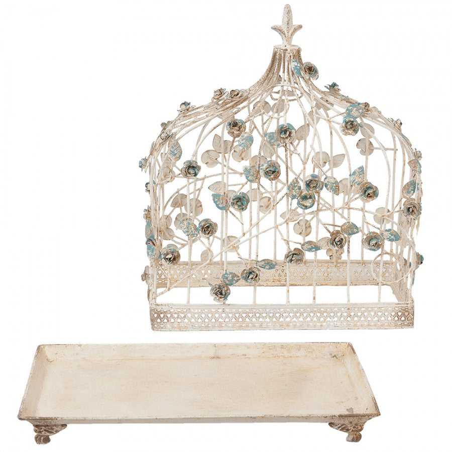 Dekorasjon Fuglebur 42x21x50 cm Hvit Jernblomster Rektangel