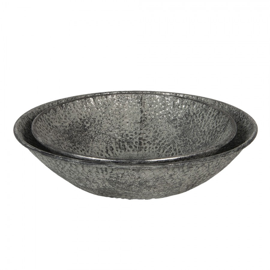 Dekorativ Skål Sett med 2 stk Grå Ø 35x9 / Ø 41x10 cm