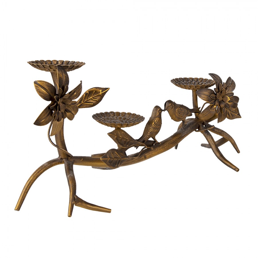 Ljusstake Fåglar 50x25x21 Cm Kopparfärgade Metall Blommor