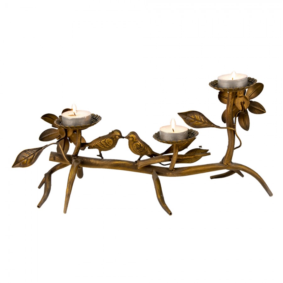 Ljusstake Fåglar 50x25x21 Cm Kopparfärgade Metall Blommor