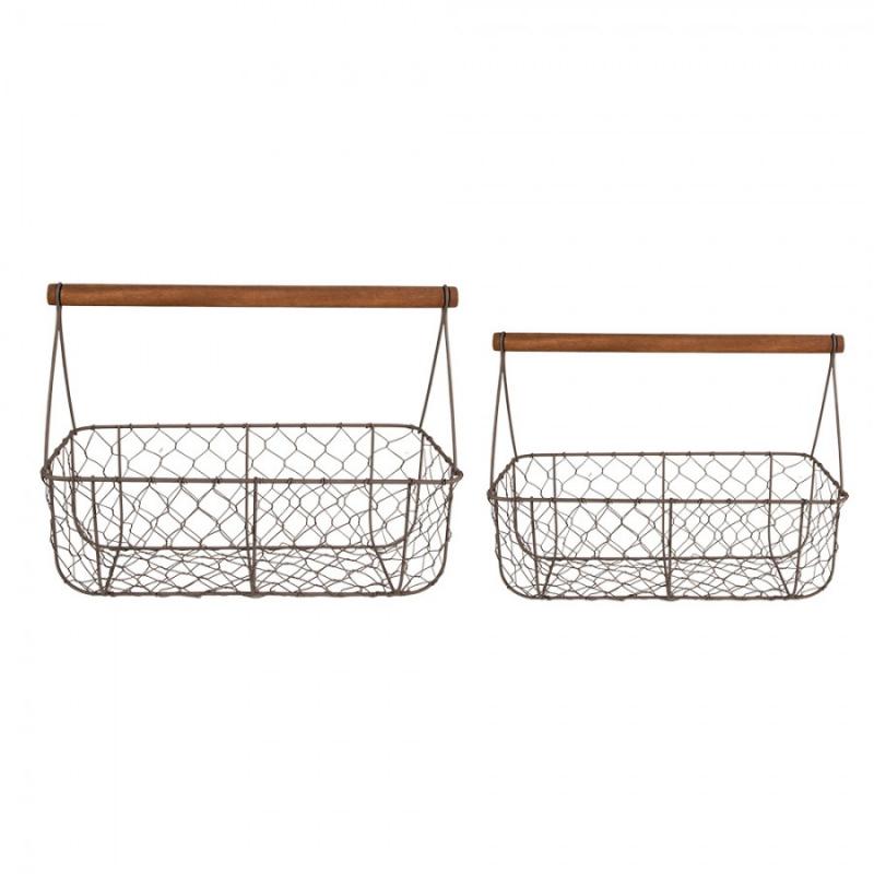 Dekorativ korg Förvaringskorg 2-pack 36x17x12/27 cm Brunt järn Trä korg