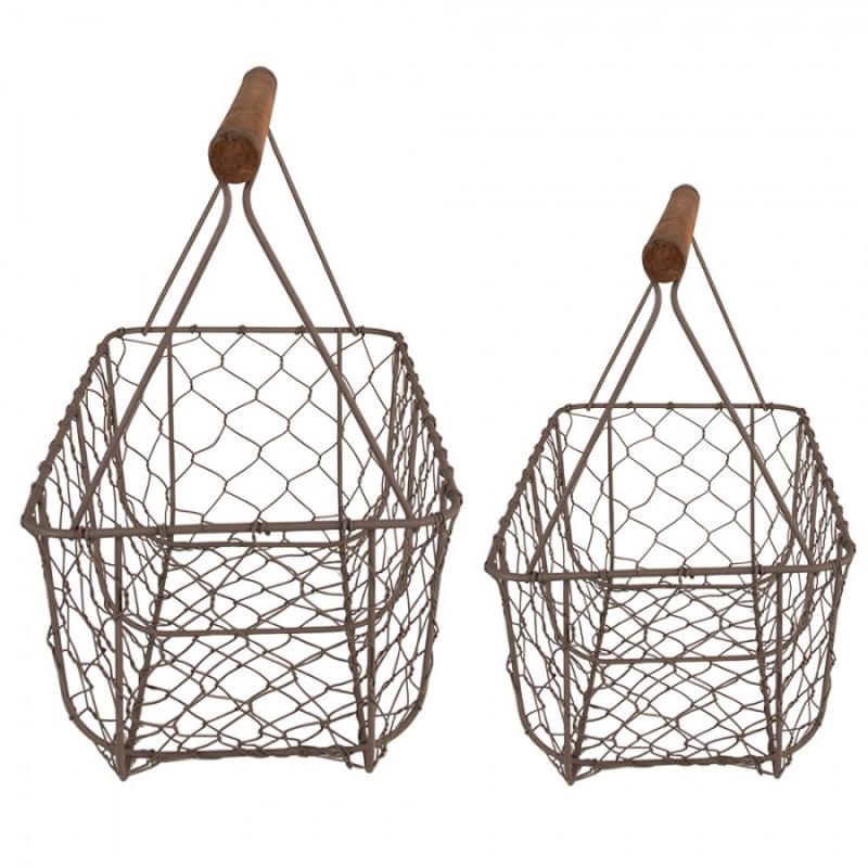 Dekorativ korg Förvaringskorg 2-pack 36x17x12/27 cm Brunt järn Trä korg
