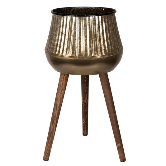 Blomställning Växthållare 66 Cm Kopparfärgad Brun Metall Trä Rund