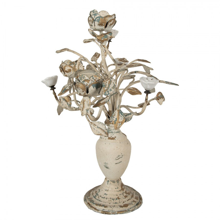 Ljusstake 48 cm Beige metall Flowers
