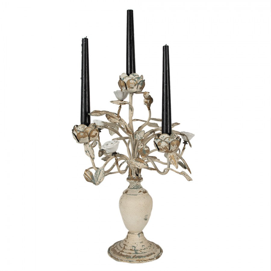 Ljusstake 48 cm Beige metall Flowers