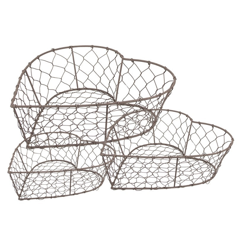 Dekorativ korg Förvaringskorg 3-pack Brunt järn hjärta 25x23x11