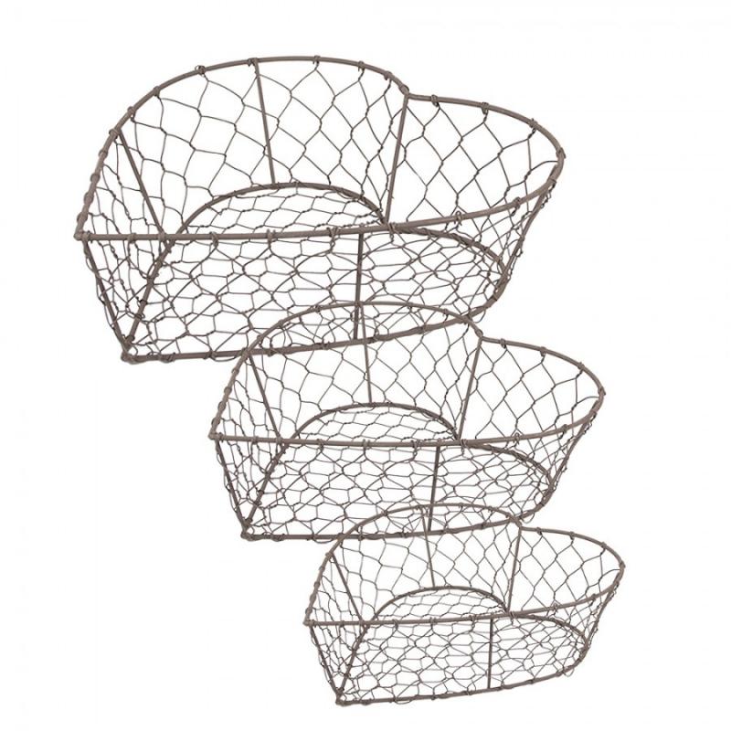 Dekorativ korg Förvaringskorg 3-pack Brunt järn hjärta 25x23x11
